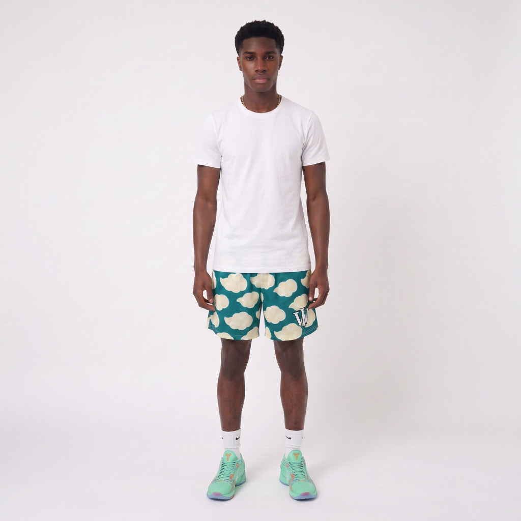 GREEN & BEIGE CLOUD REVERSIBLE SHORTS