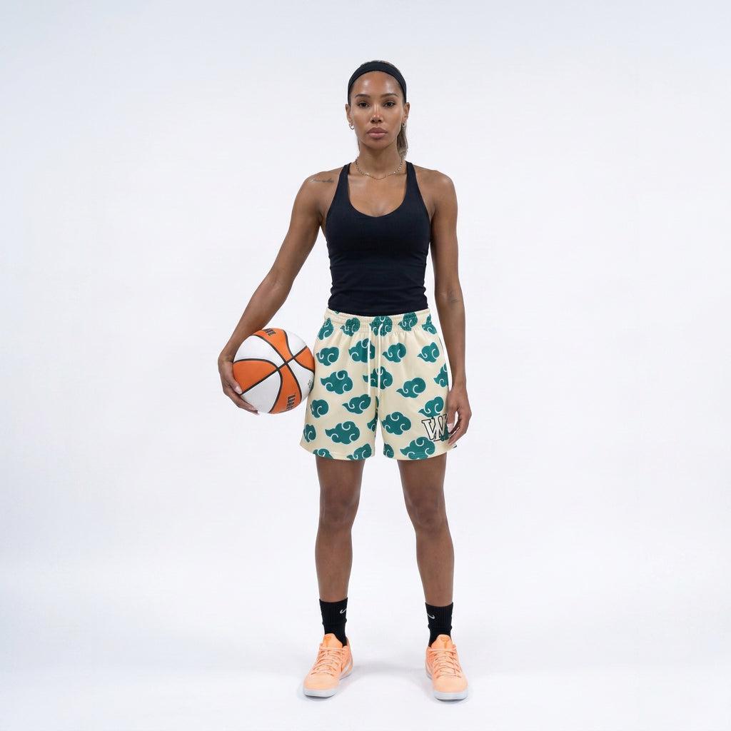 GREEN & BEIGE CLOUD REVERSIBLE SHORTS