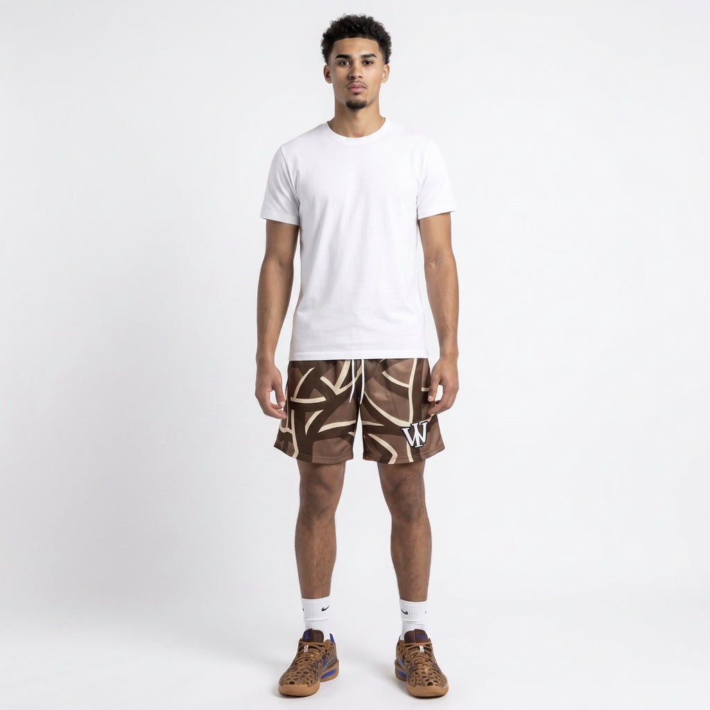 RED & MOCHA REVERSIBLE SHORTS