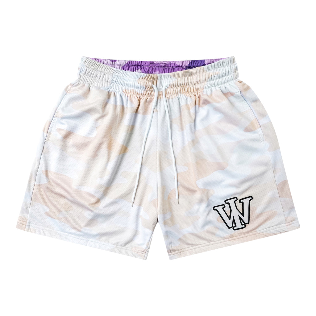 PURPLE & CREAM CAMO REVERSIBLE SHORTS